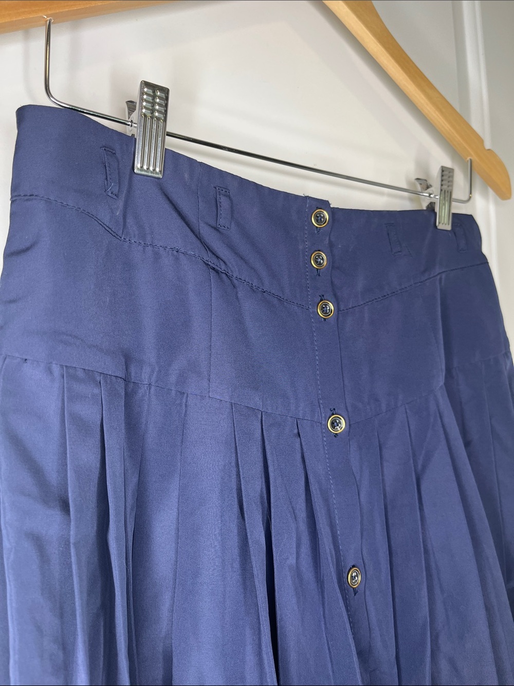 Anthropologie Maeve Navy Pleated Button-Front Basque-Waist Midi Sailor Skirt - Picture 4 of 6